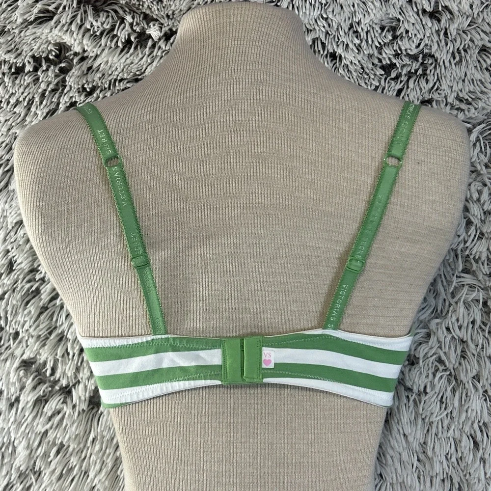 Victoria's Secret Green White Striped Lined Demi Cotton Underwire Bra 36C‎ VS